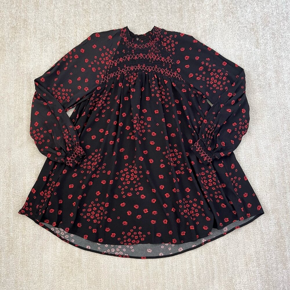 Free People Flowers in Her Hair Floral Long Sleeve Boho Tunic Blouse Top M